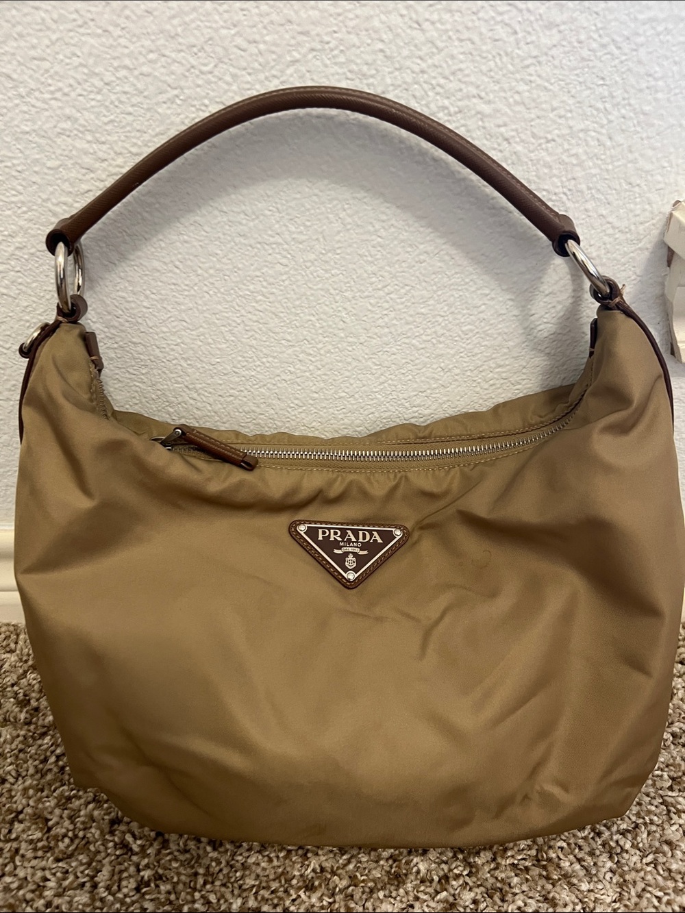 Prada Nylon Shoulder Bag in Camel